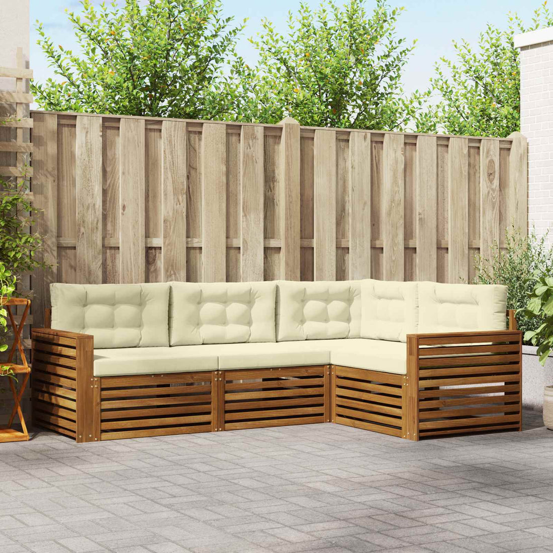 vidaXL Conjunto de sofás de exterior 4 uds. Natural y Crema