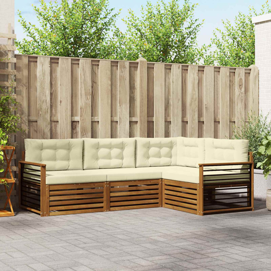 vidaXL Conjunto de sofás de exterior 4 uds. Natural y Crema