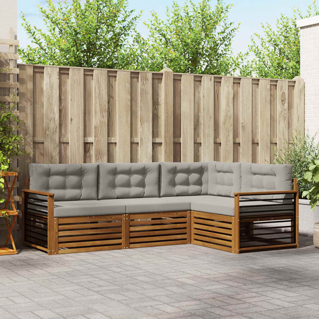 vidaXL Conjunto de sofás de exterior 4 uds. Gris Natural y Claro