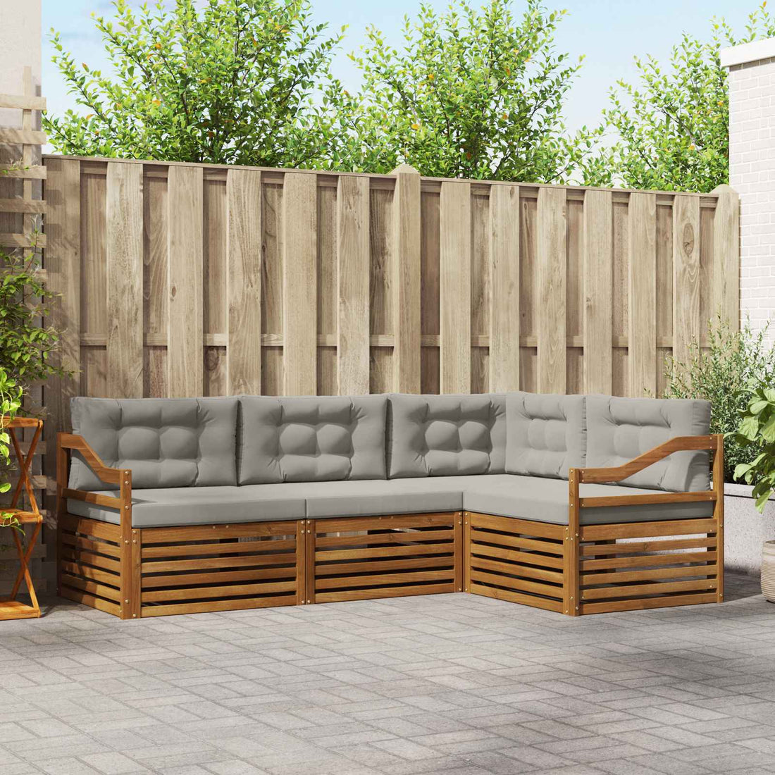 vidaXL Conjunto de sofás de exterior 4 uds. Gris Natural y Claro