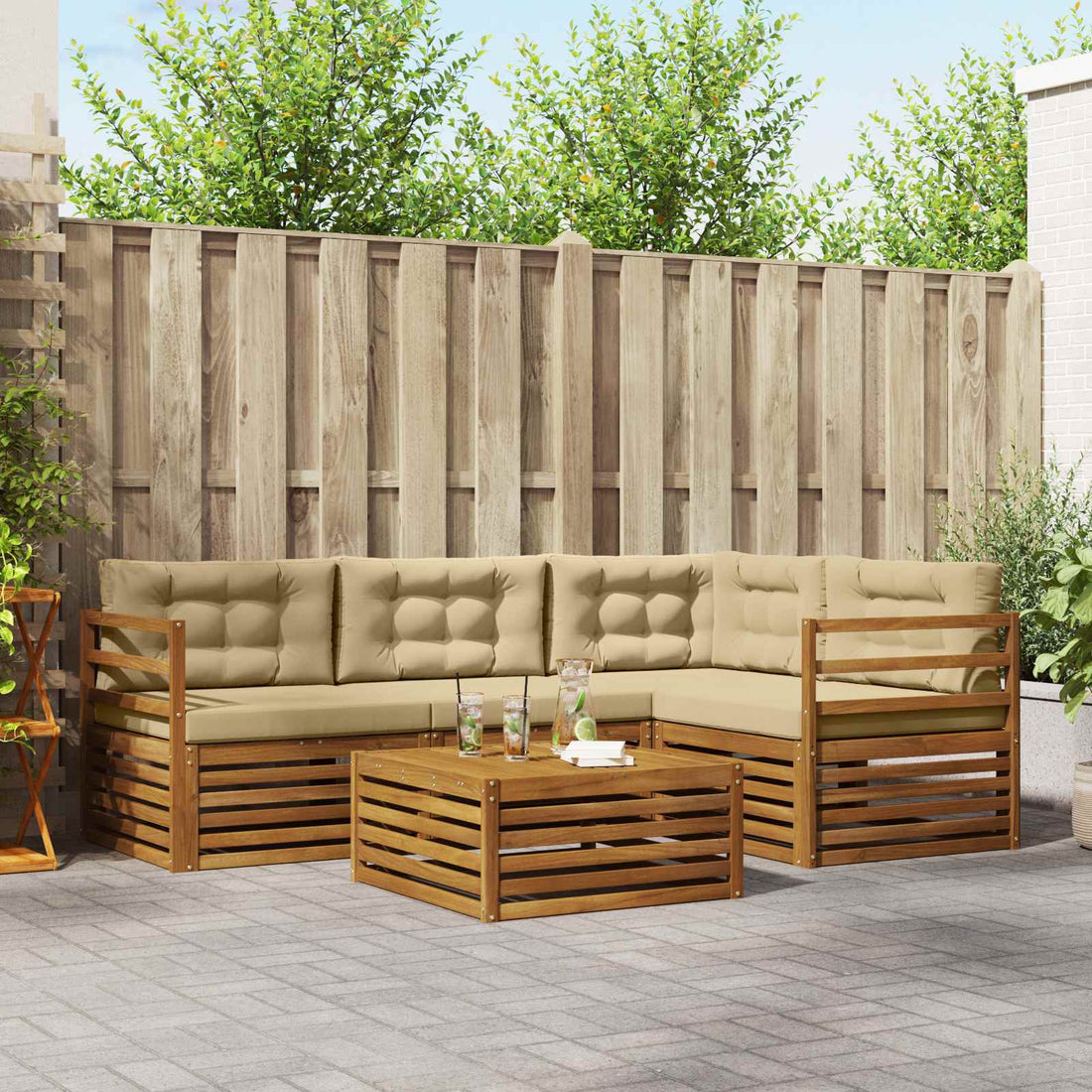 vidaXL Conjunto de sofás de exterior 5 uds. Natural y Beige