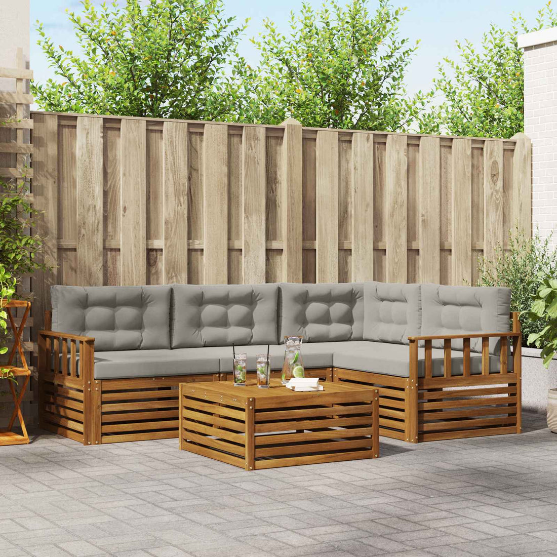 vidaXL Conjunto de sofás de exterior 5 uds. Gris Natural y Claro