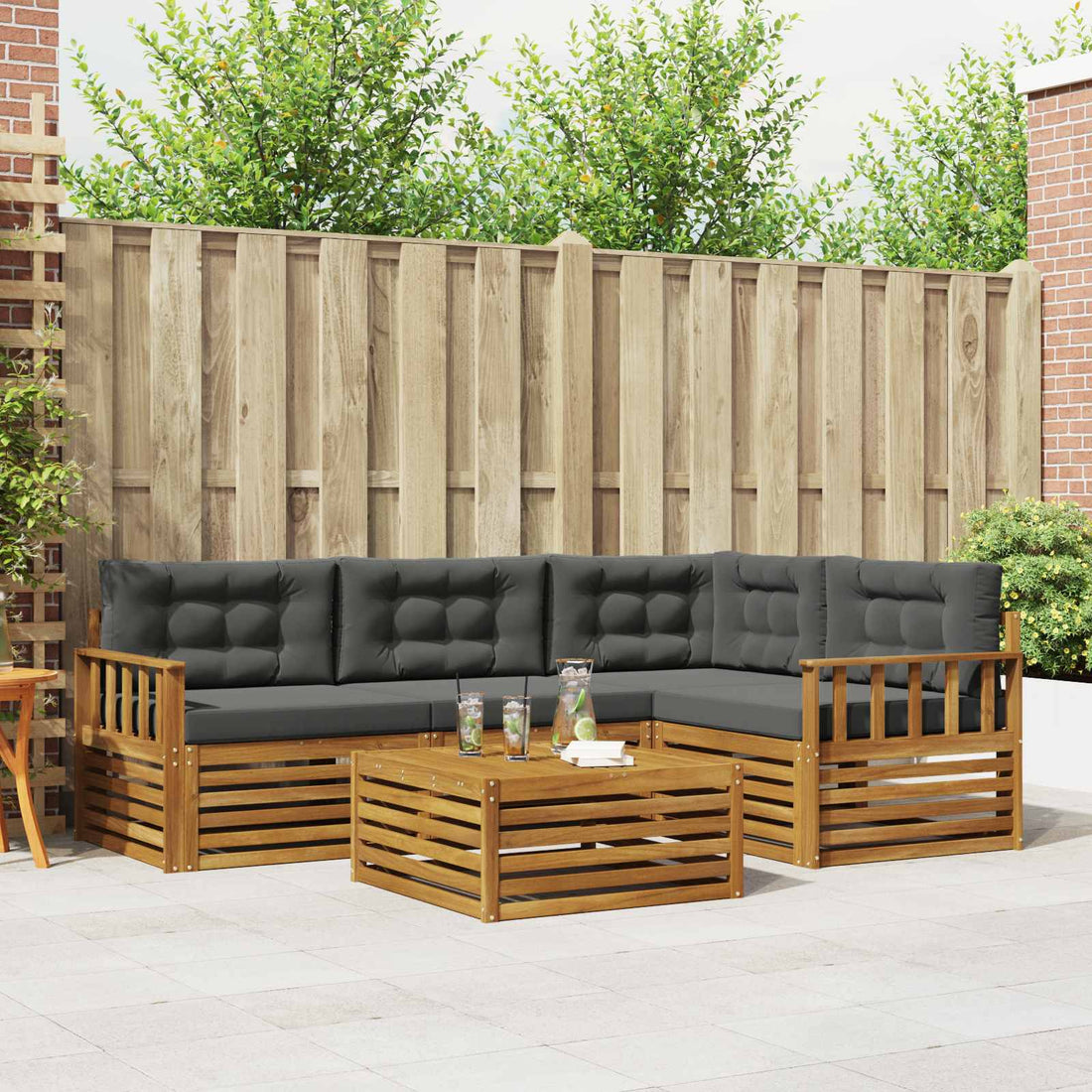 vidaXL Conjunto de sofás de exterior 5 uds. Natural y Antracita