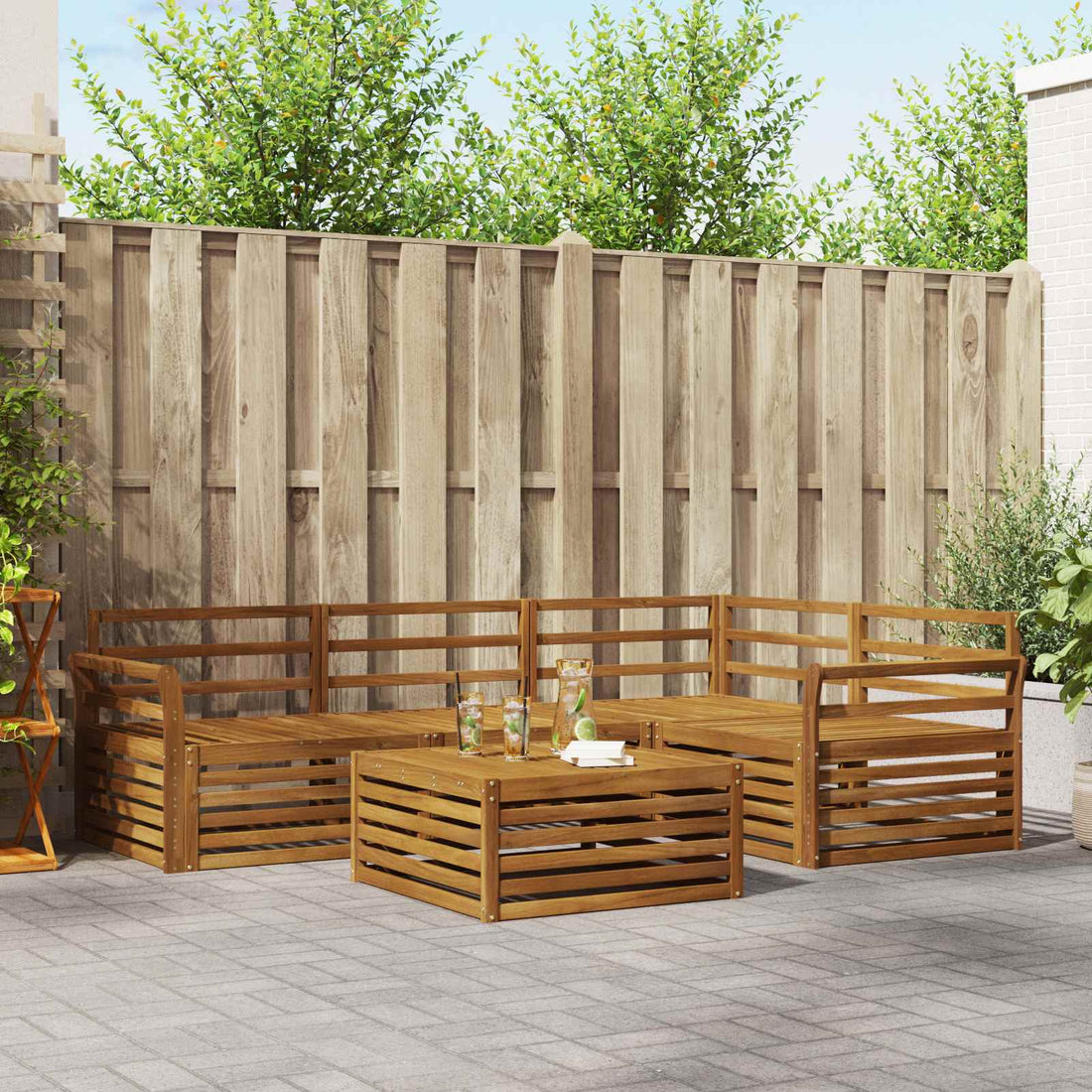 vidaXL Conjunto de sofás de exterior 5 uds. Natural