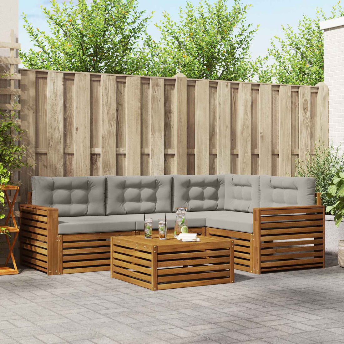 vidaXL Conjunto de sofás de exterior 5 uds. Gris Natural y Claro