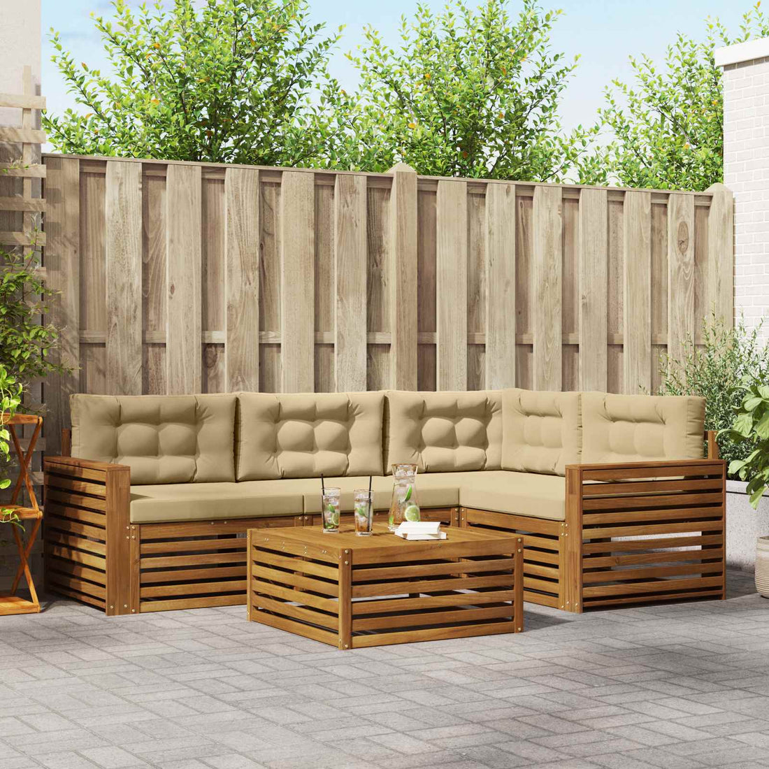 vidaXL Conjunto de sofás de exterior 5 uds. Natural y Beige