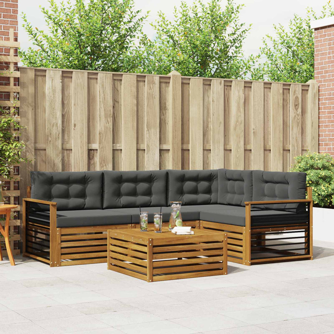 vidaXL Conjunto de sofás de exterior 5 uds. Natural y Antracita