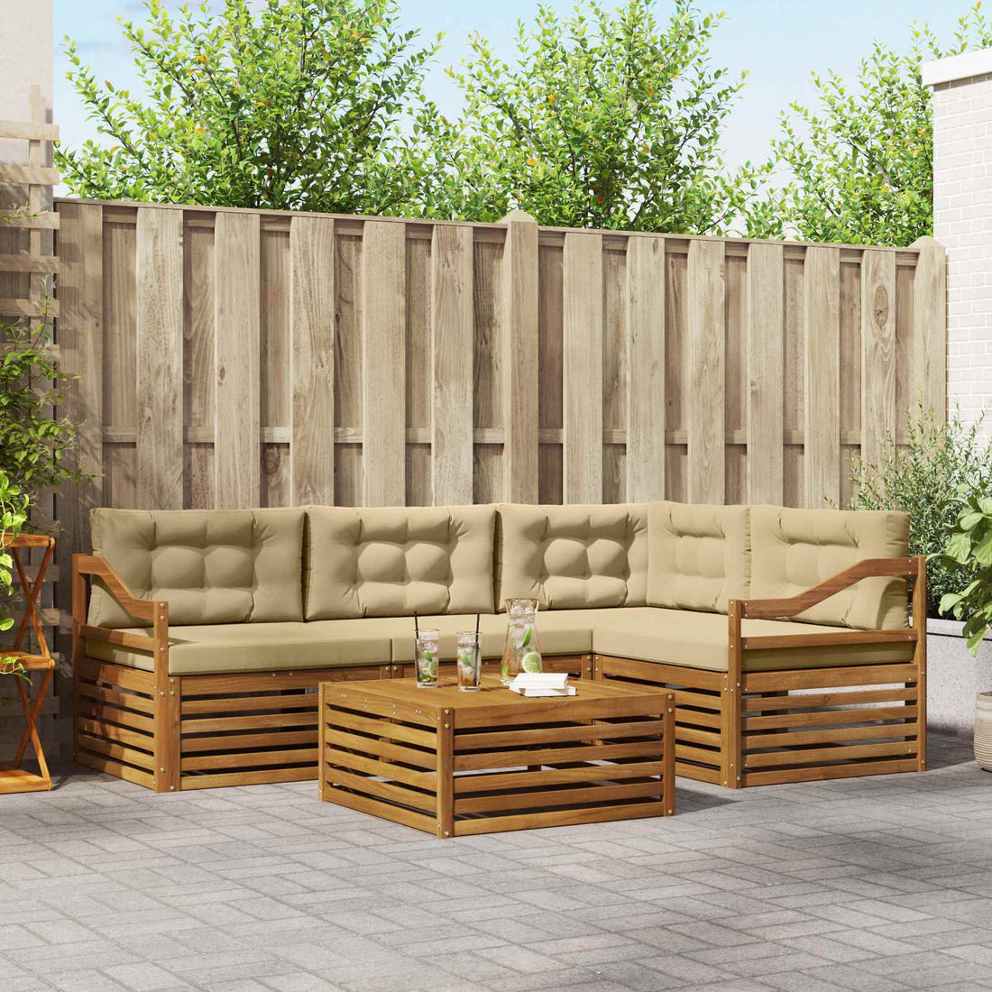 vidaXL Conjunto de sofás de exterior 5 uds. Natural y Beige