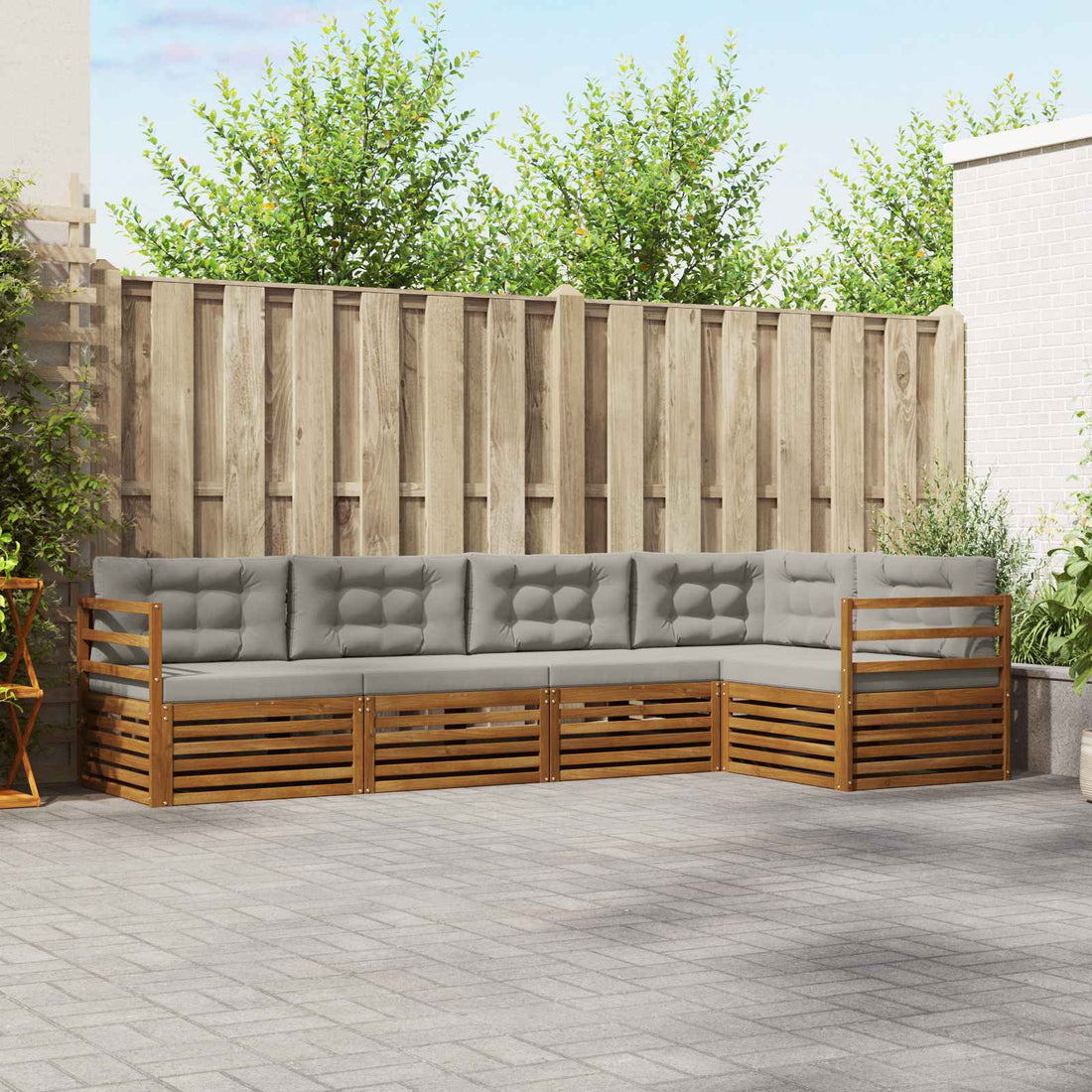 vidaXL Conjunto de sofás de exterior 5 uds. Gris Natural y Claro