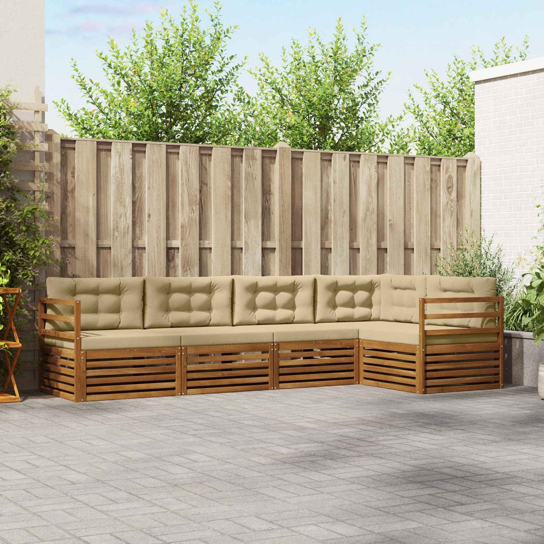 vidaXL Conjunto de sofás de exterior 5 uds. Natural y Beige