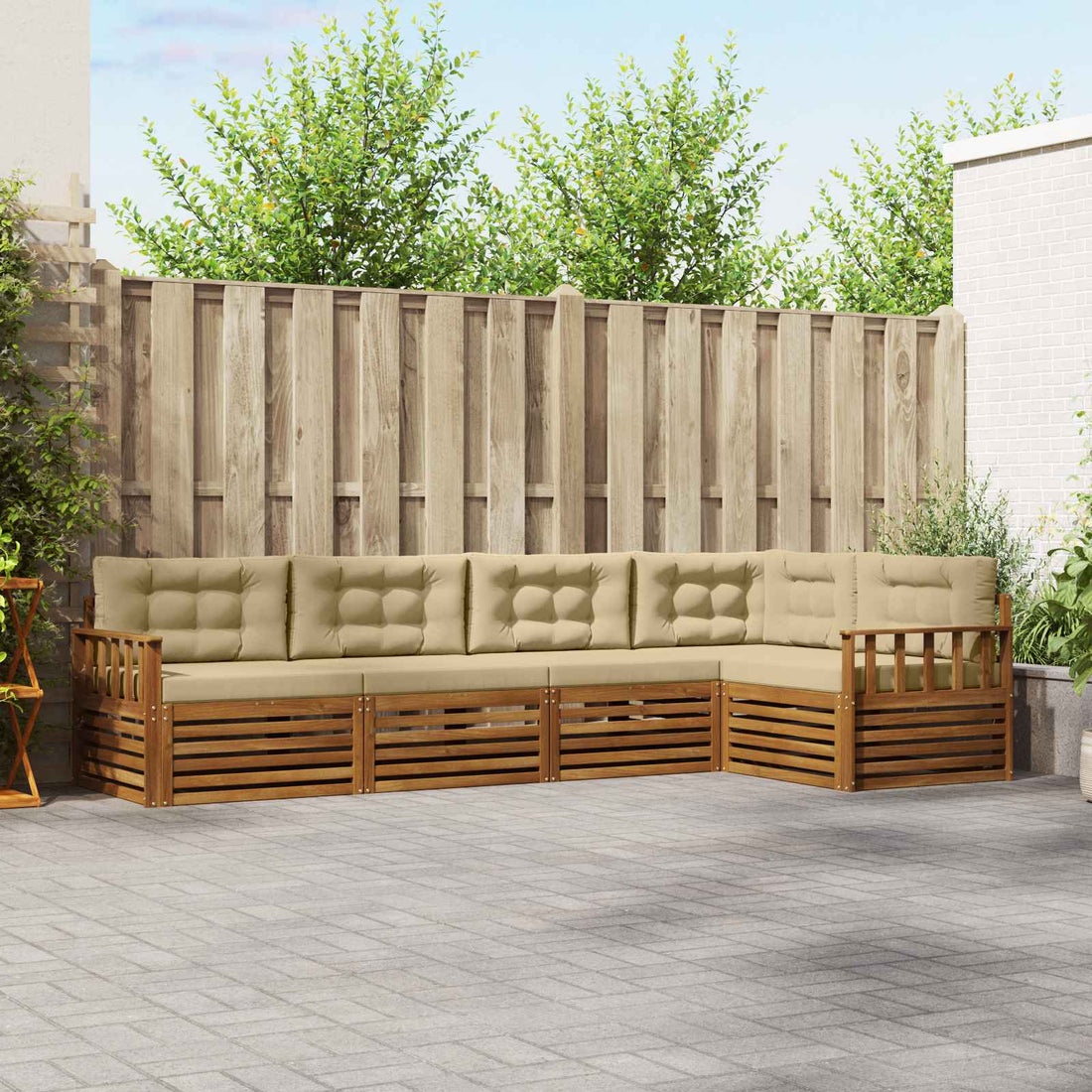 vidaXL Conjunto de sofás de exterior 5 uds. Natural y Beige
