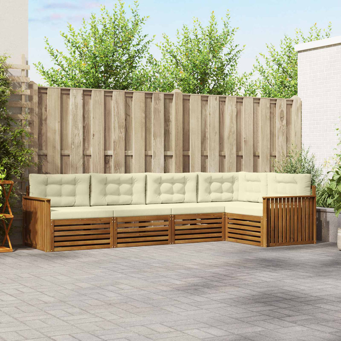 vidaXL Conjunto de sofás de exterior 5 uds. Natural y Crema