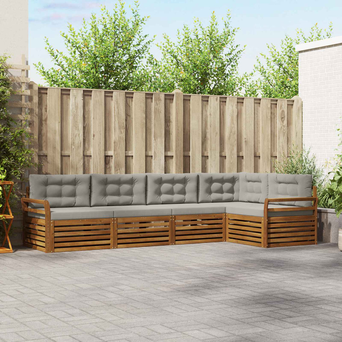 vidaXL Conjunto de sofás de exterior 5 uds. Gris Natural y Claro