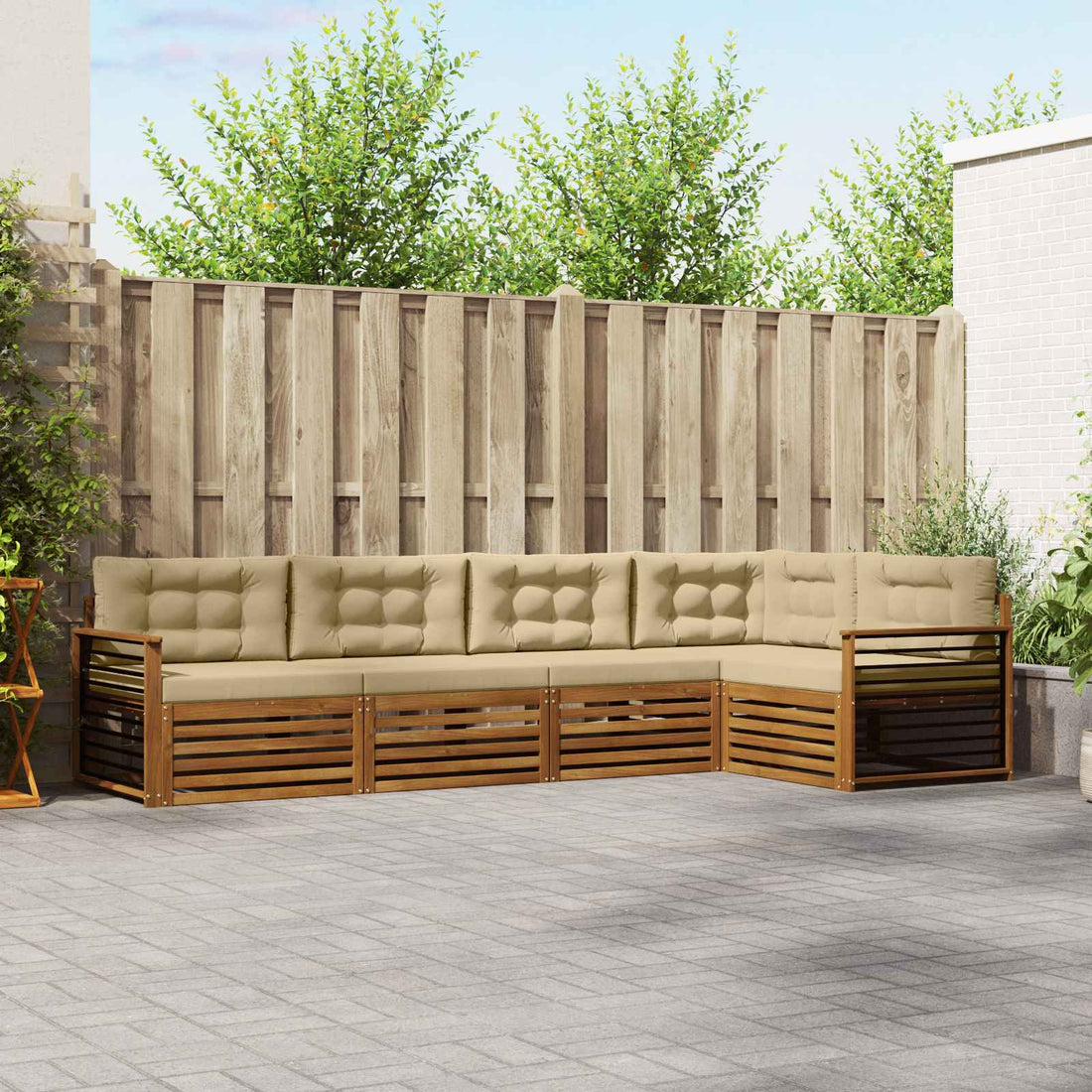 vidaXL Conjunto de sofás de exterior 5 uds. Natural y Beige