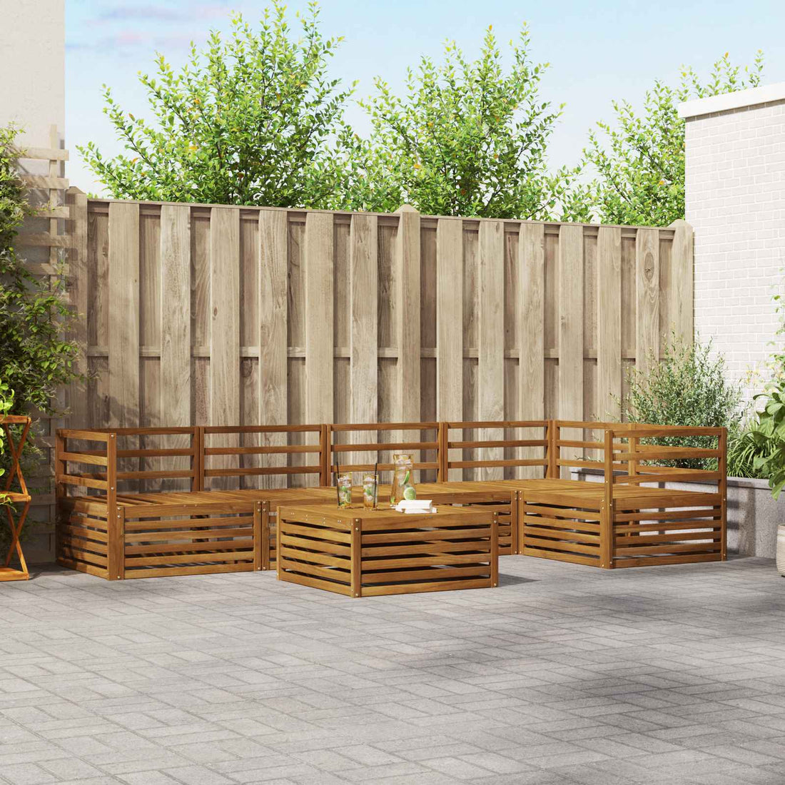 vidaXL Conjunto de sofás de exterior 6 uds. Natural