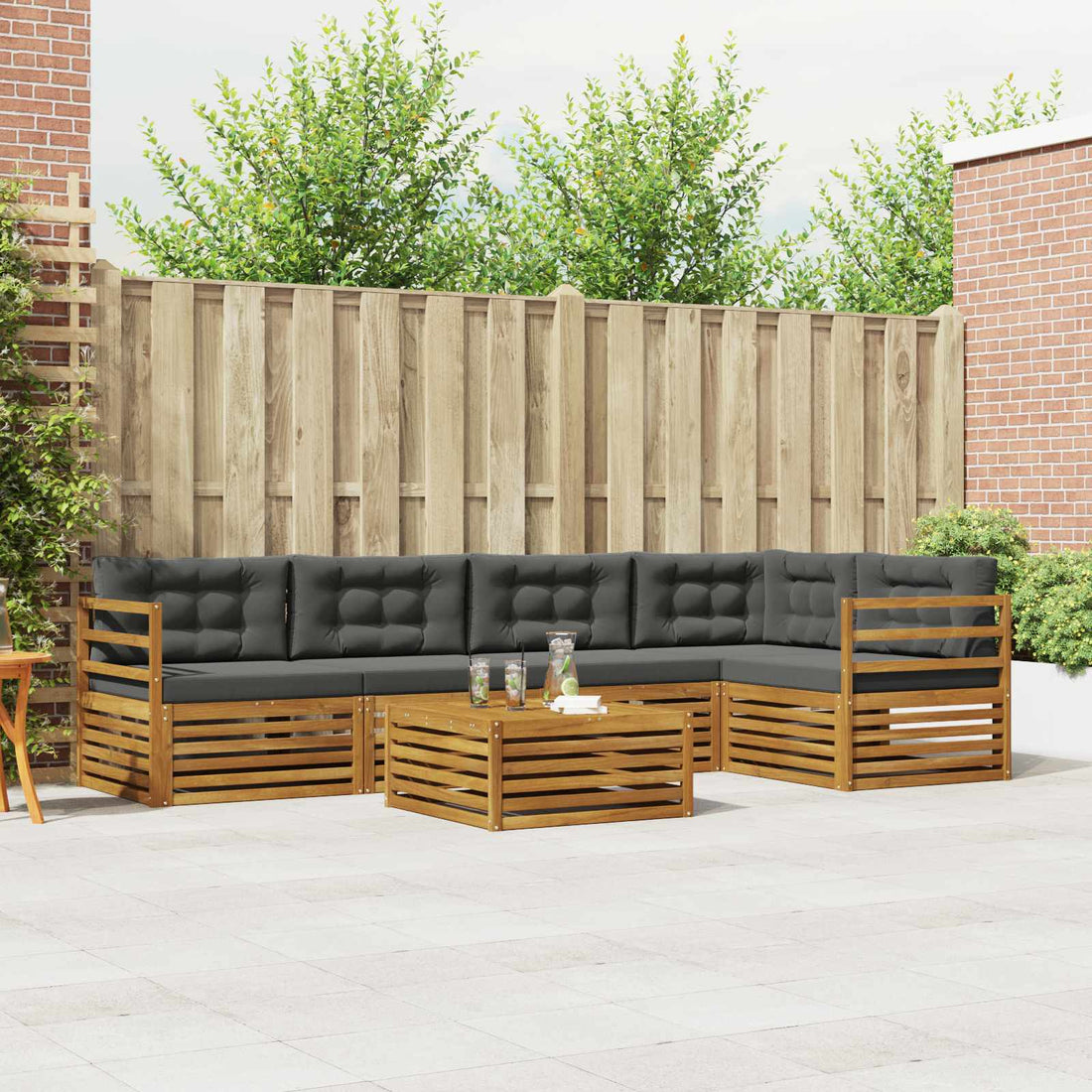 vidaXL Conjunto de sofás de exterior 6 uds. Natural y Antracita