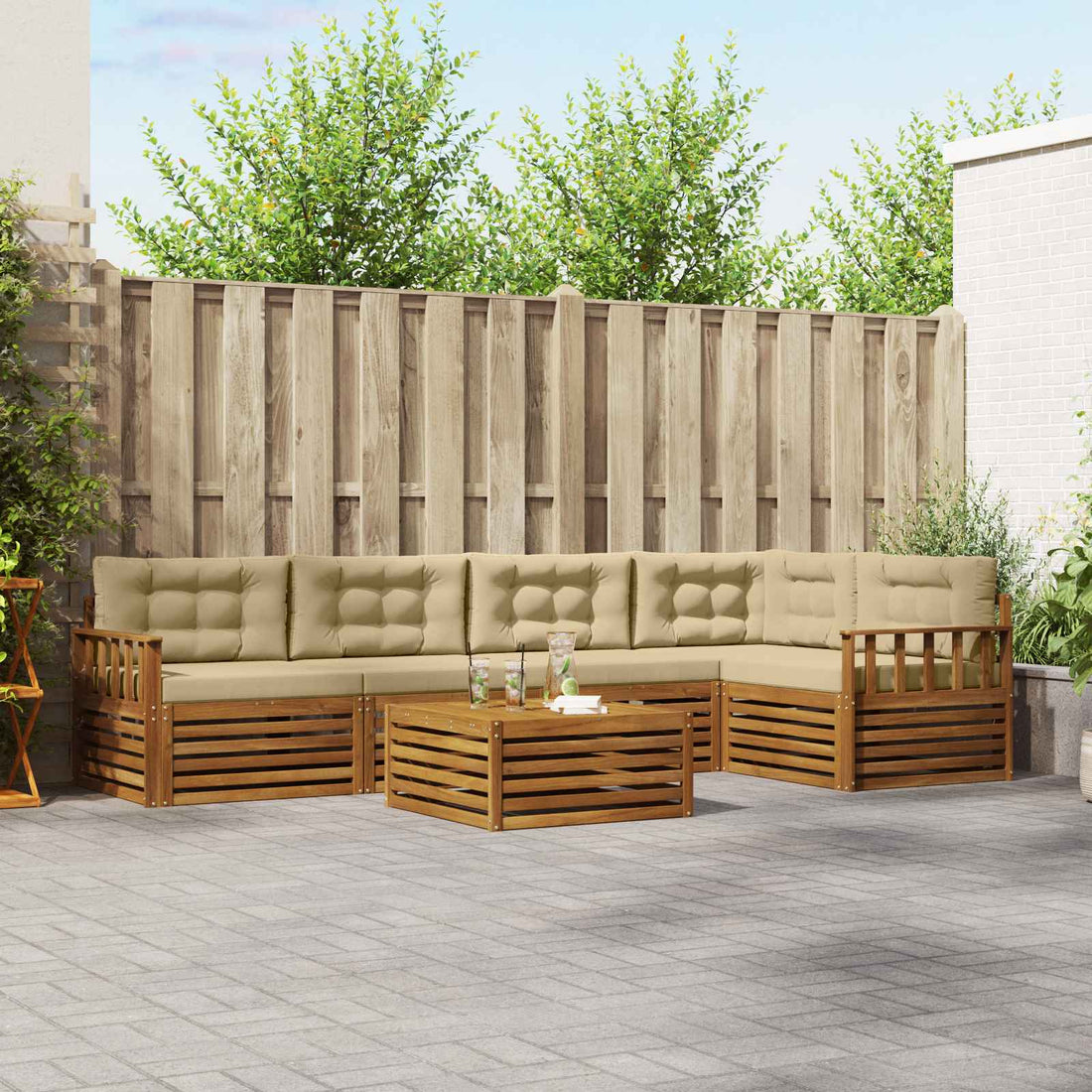 vidaXL Conjunto de sofás de exterior 6 uds. Natural y Beige