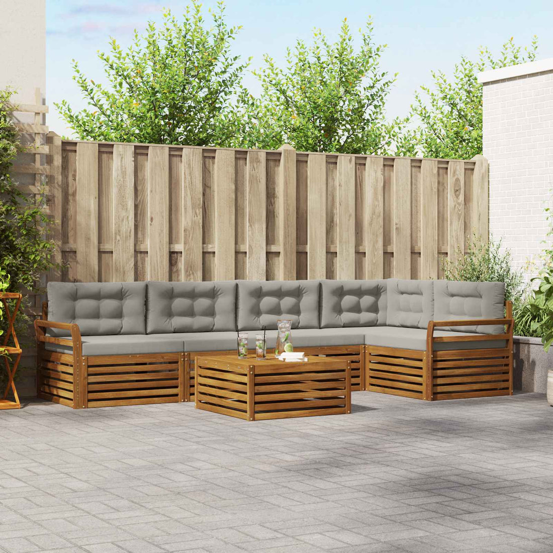 vidaXL Conjunto de sofás de exterior 6 uds. Gris Natural y Claro