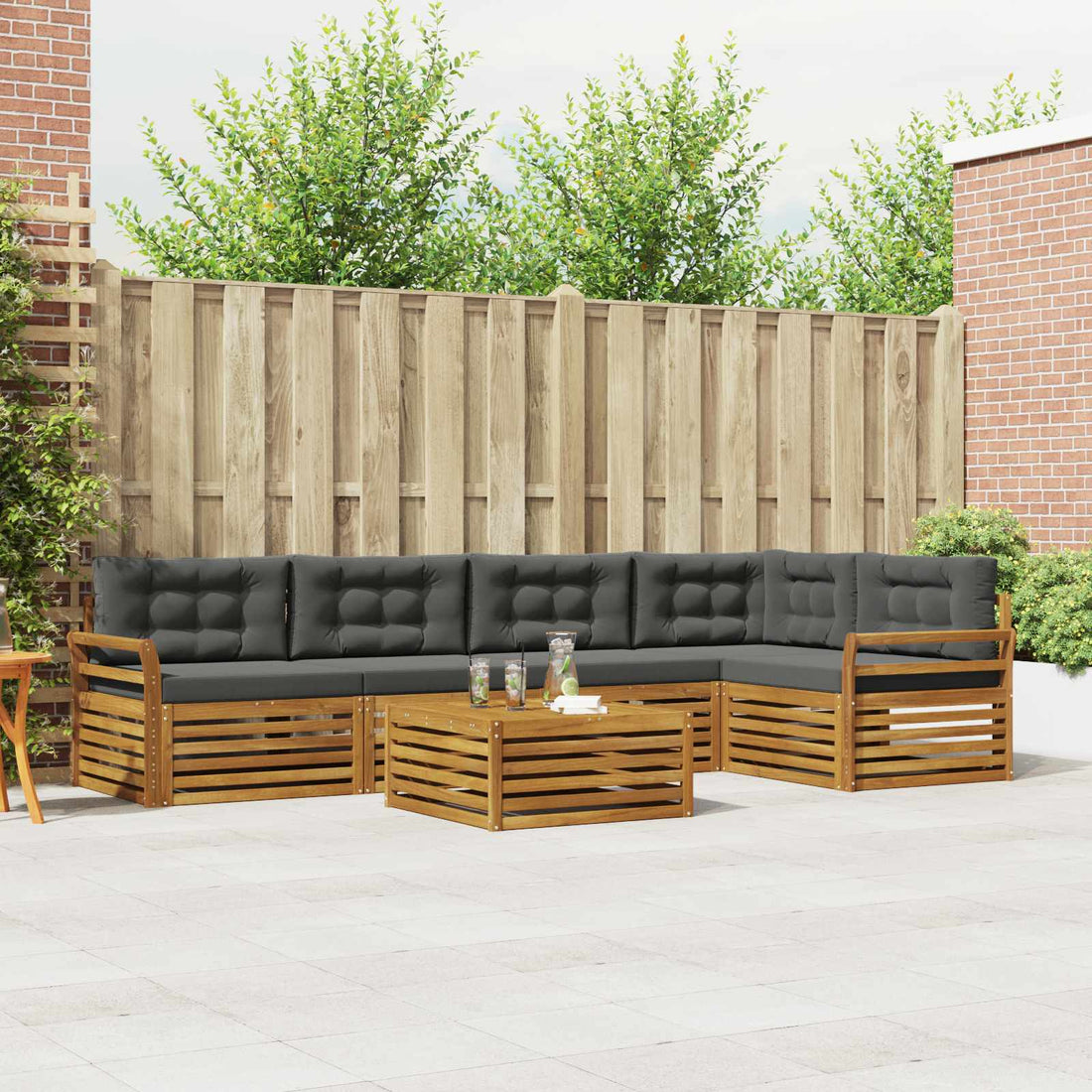 vidaXL Conjunto de sofás de exterior 6 uds. Natural y Antracita
