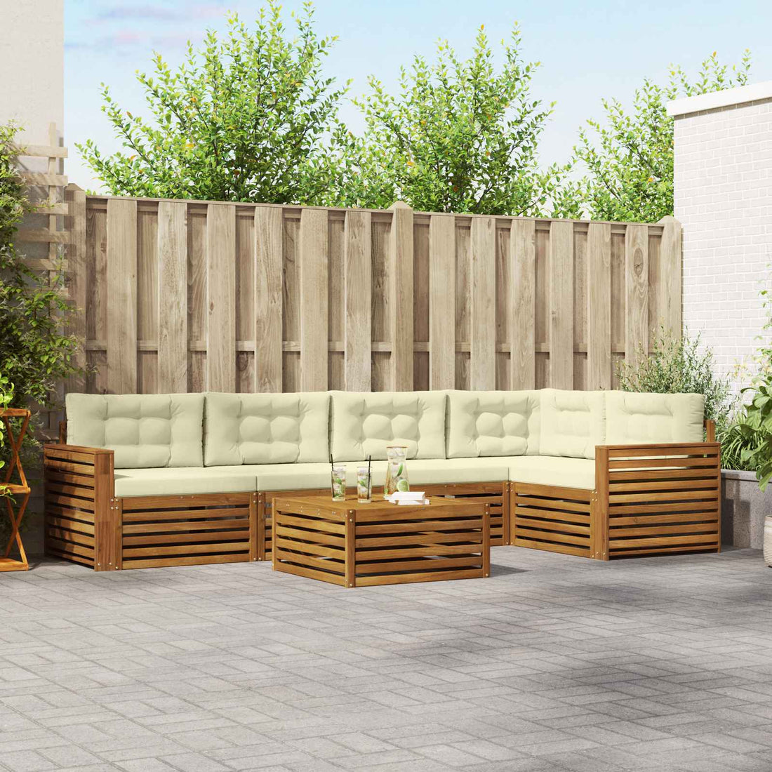 vidaXL Conjunto de sofás de exterior 6 uds. Natural y Crema