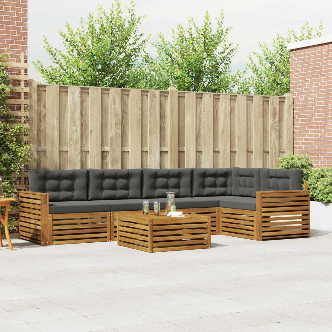 vidaXL Conjunto de sofás de exterior 6 uds. Natural y Antracita