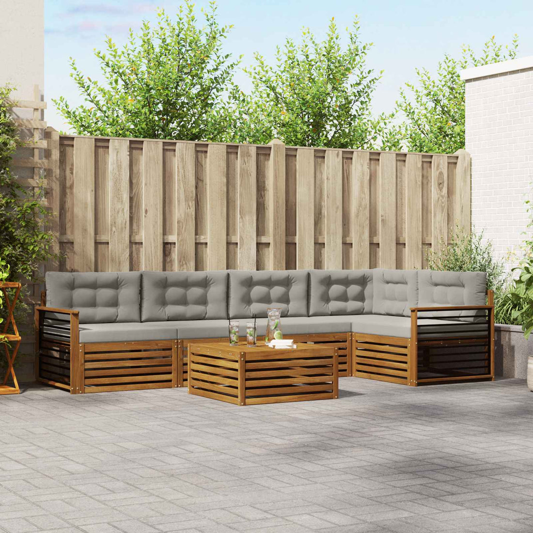 vidaXL Conjunto de sofás de exterior 6 uds. Gris Natural y Claro