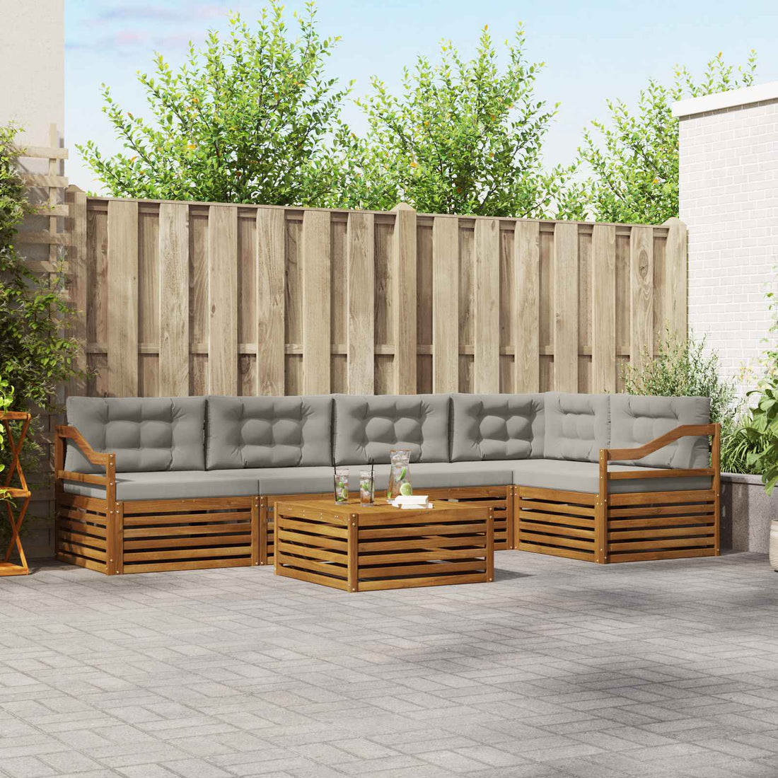 vidaXL Conjunto de sofás de exterior 6 uds. Gris Natural y Claro