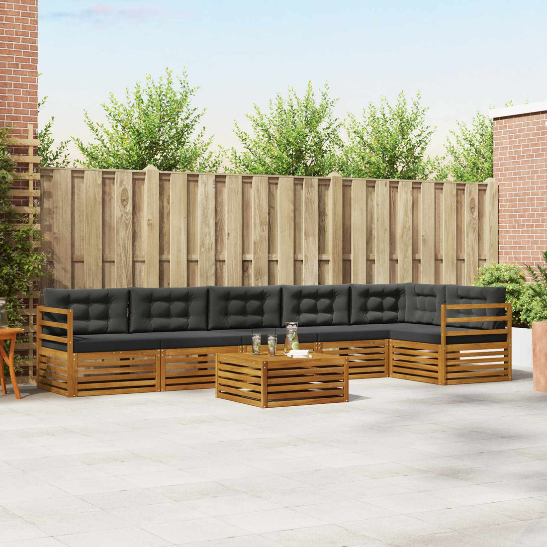vidaXL Conjunto de sofás de exterior 7 uds. Natural y Antracita