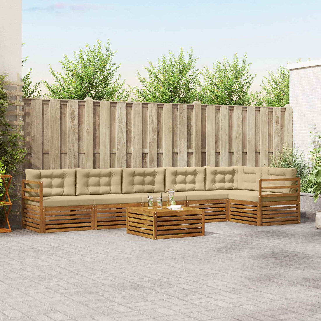 vidaXL Conjunto de sofás de exterior 7 uds. Natural y Beige