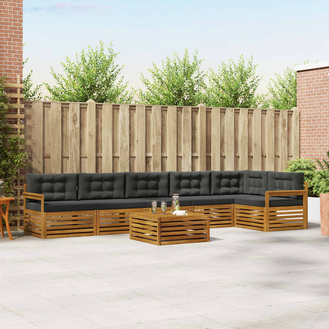 vidaXL Conjunto de sofás de exterior 7 uds. Natural y Antracita