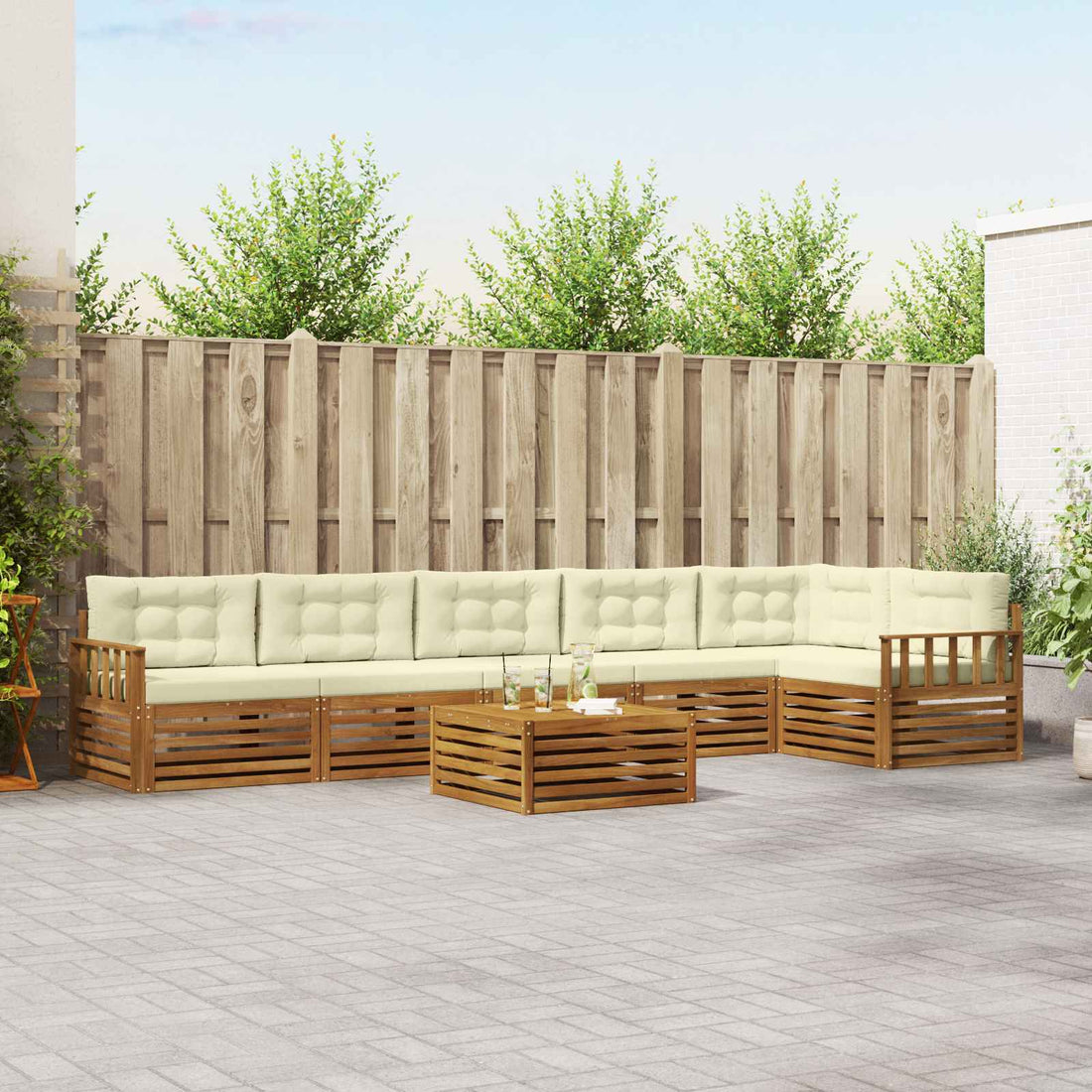 vidaXL Conjunto de sofás de exterior 7 uds. Natural y Crema