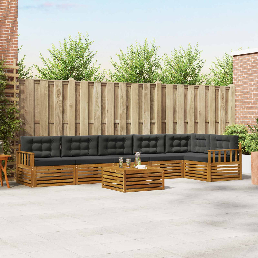 vidaXL Conjunto de sofás de exterior 7 uds. Natural y Antracita