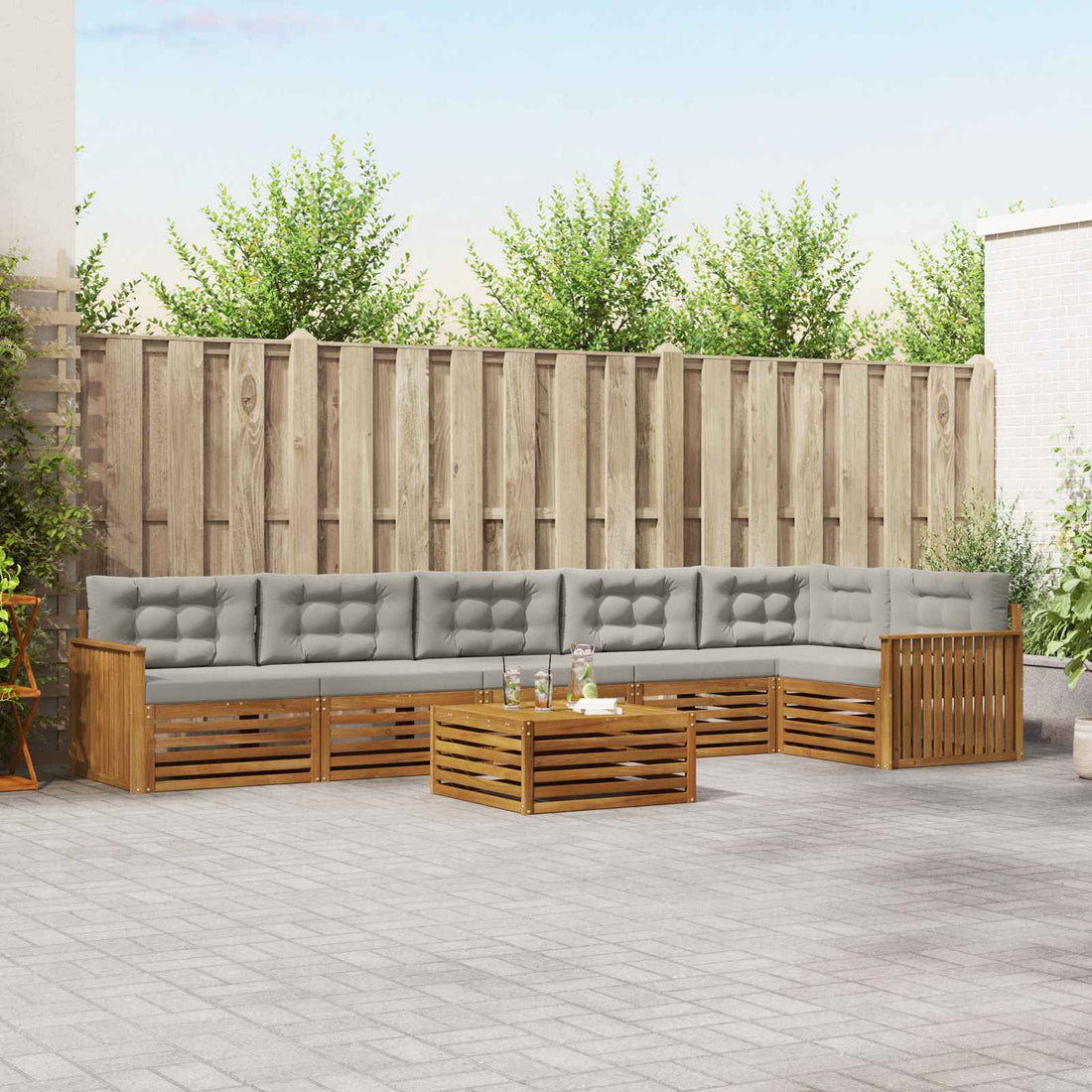 vidaXL Conjunto de sofás de exterior 7 uds. Gris Natural y Claro
