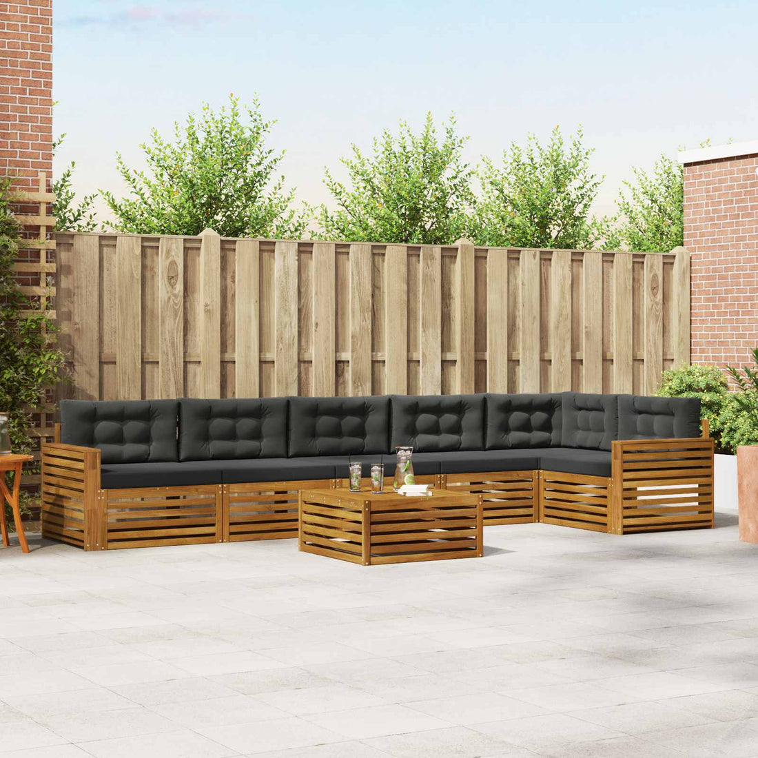 vidaXL Conjunto de sofás de exterior 7 uds. Natural y Antracita