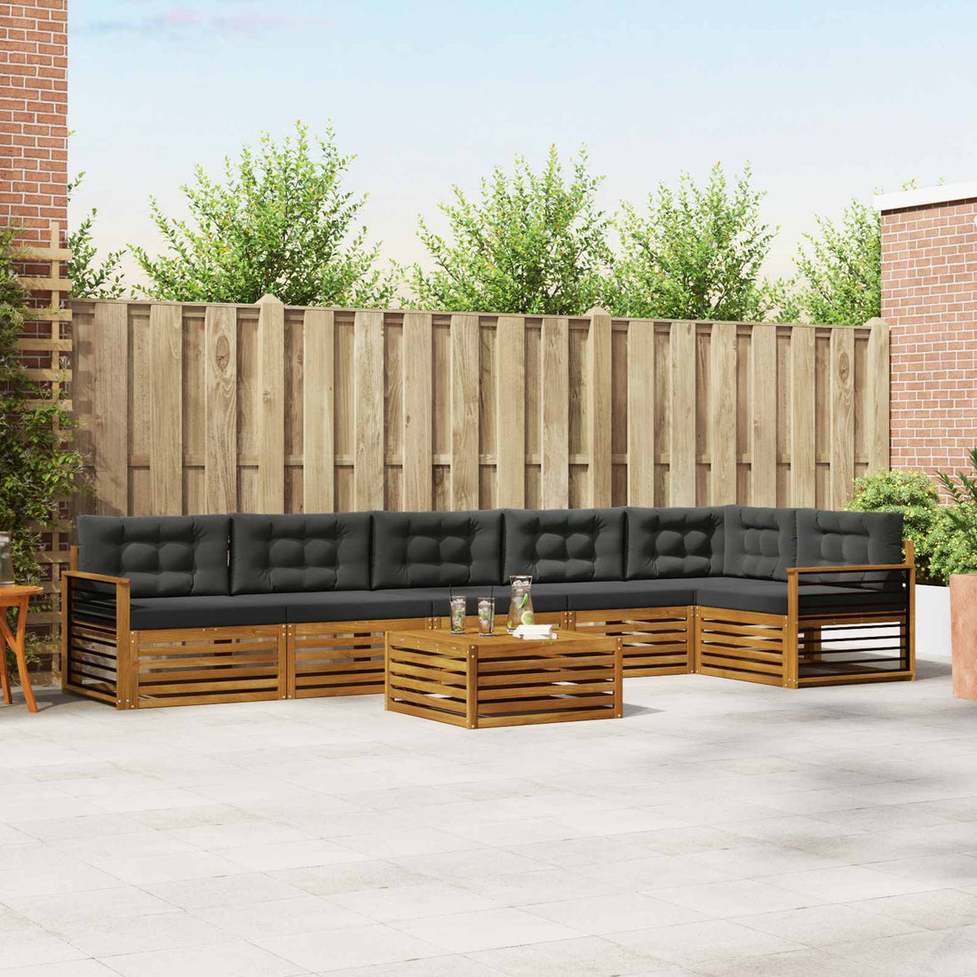 vidaXL Conjunto de sofás de exterior 7 uds. Natural y Antracita