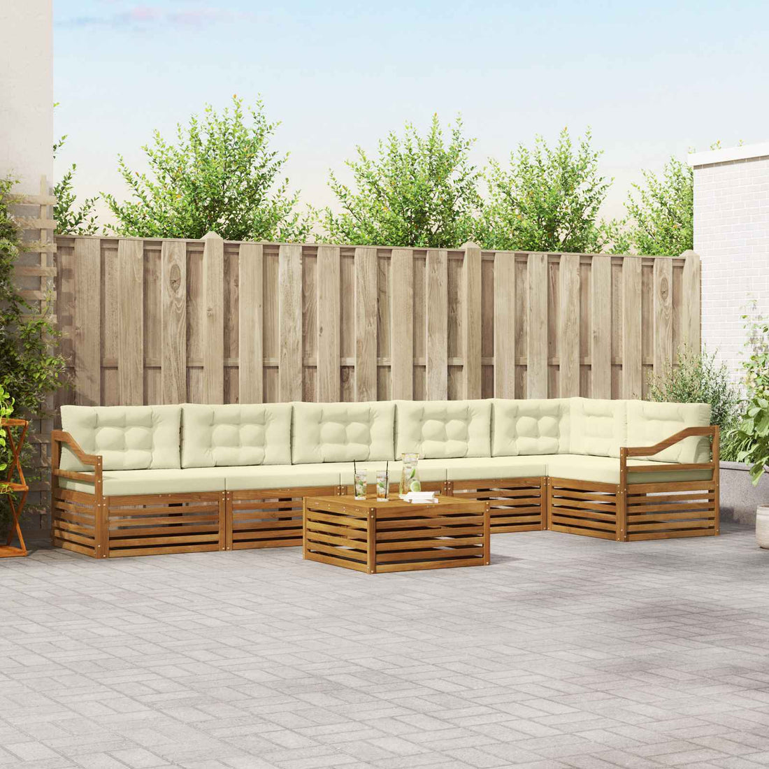 vidaXL Conjunto de sofás de exterior 7 uds. Natural y Crema