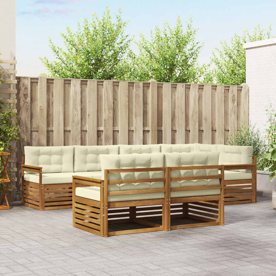 vidaXL Conjunto de sofás de exterior 7 uds. Natural y Crema