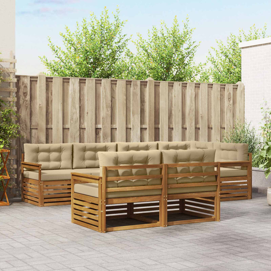 vidaXL Conjunto de sofás de exterior 7 uds. Natural y Beige