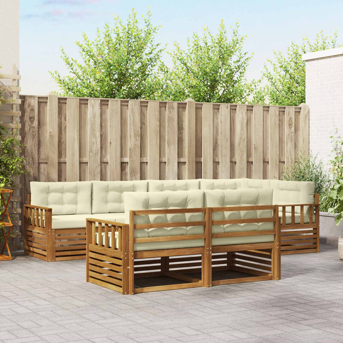 vidaXL Conjunto de sofás de exterior 7 uds. Natural y Crema