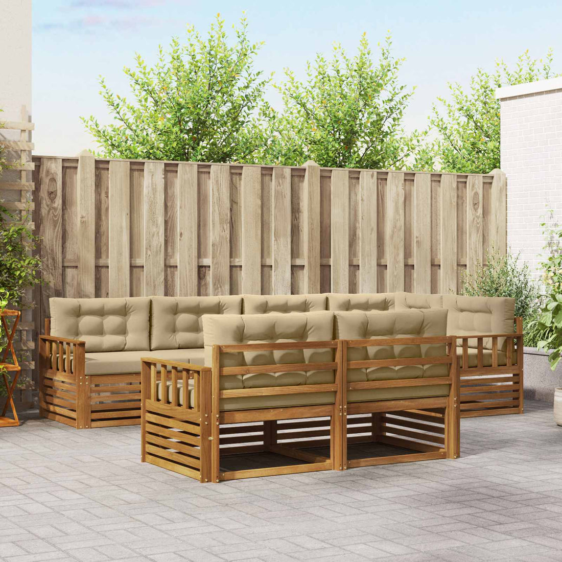 vidaXL Conjunto de sofás de exterior 7 uds. Natural y Beige