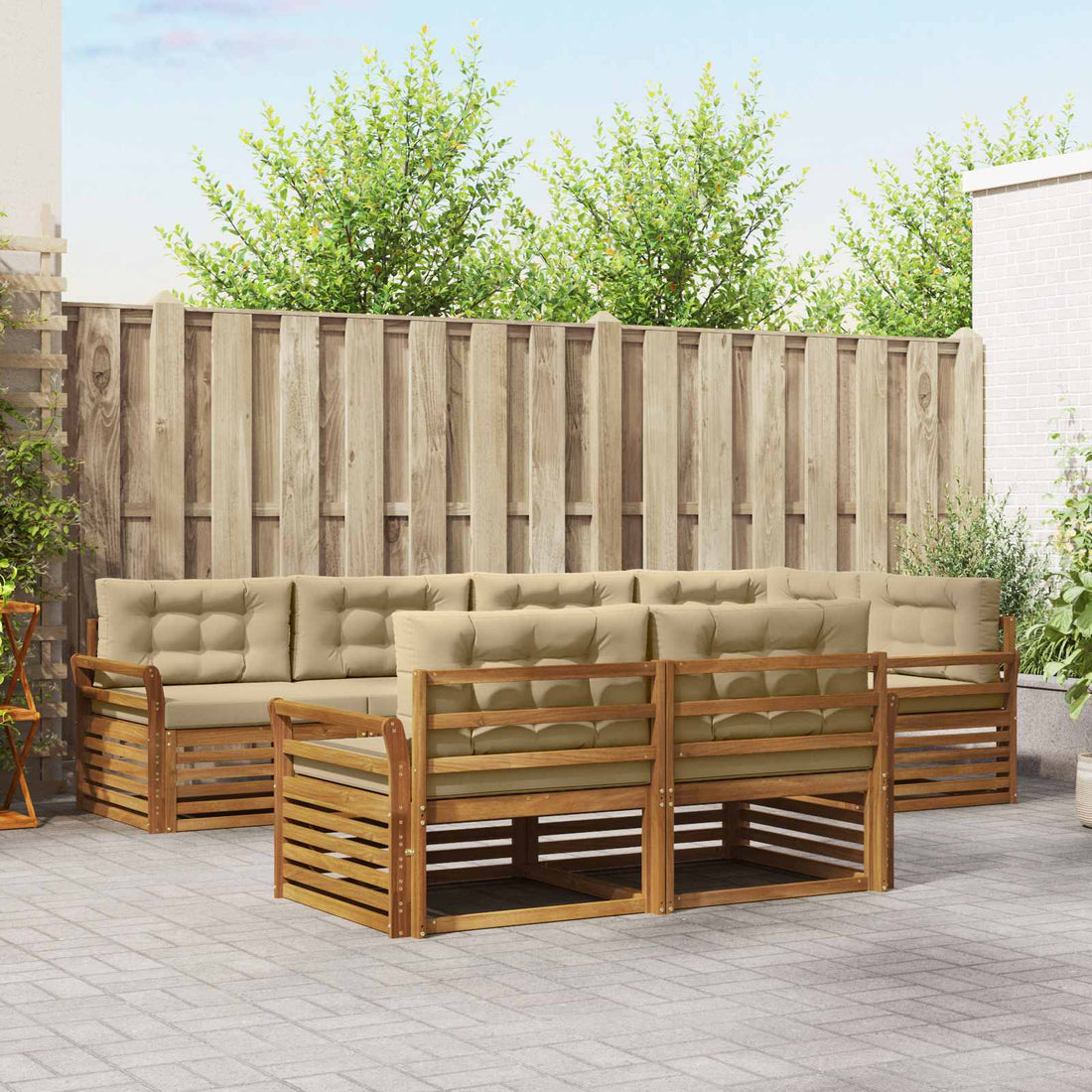 vidaXL Conjunto de sofás de exterior 7 uds. Natural y Beige