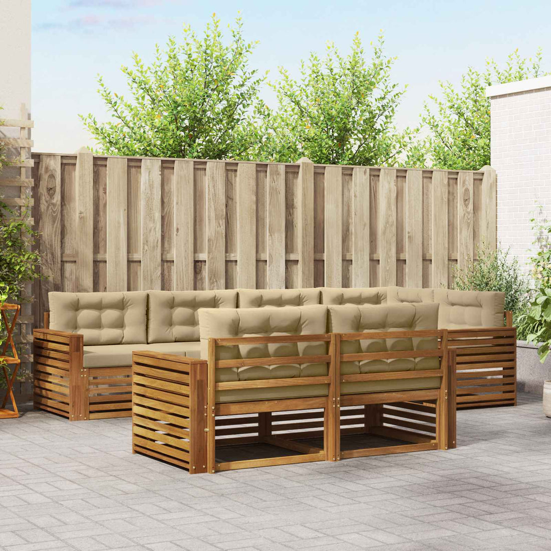 vidaXL Conjunto de sofás de exterior 7 uds. Natural y Beige