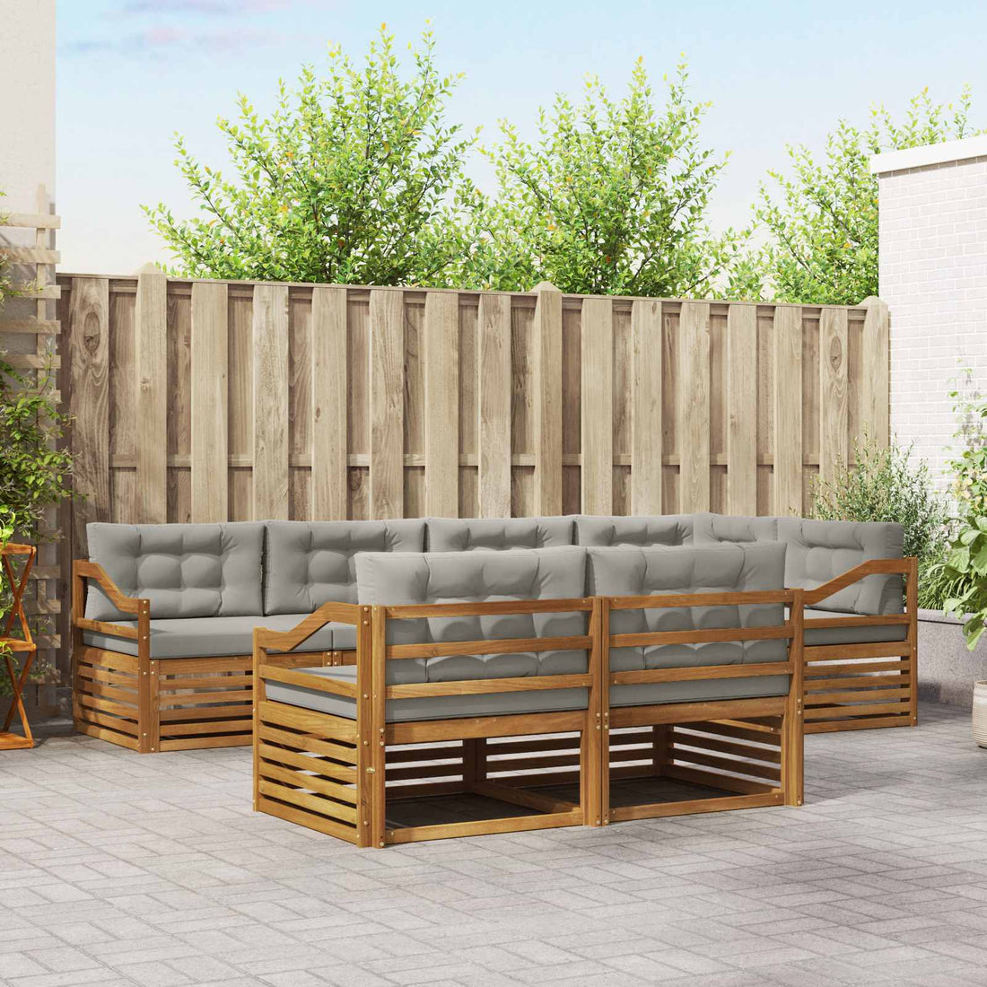 vidaXL Conjunto de sofás de exterior 7 uds. Gris Natural y Claro