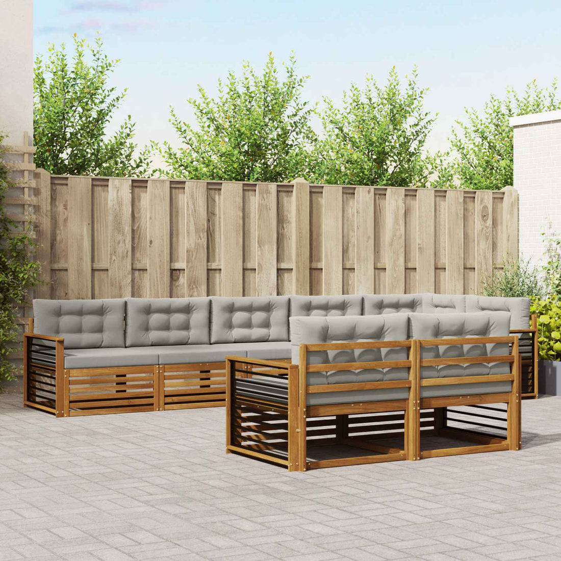 vidaXL Conjunto de sofás de exterior 8 uds. Gris Natural y Claro
