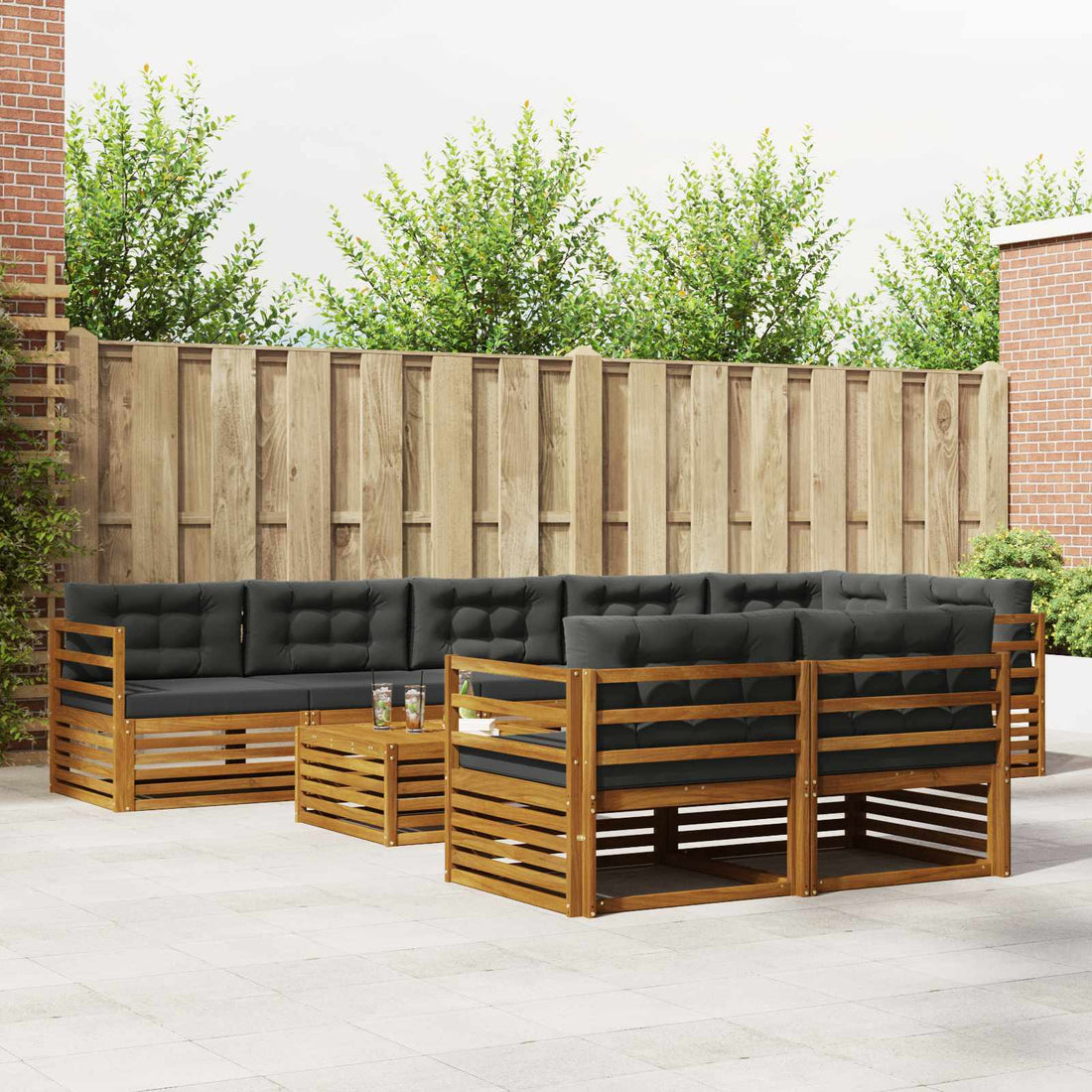 vidaXL Conjunto de sofás de exterior 9 uds. Natural y Antracita