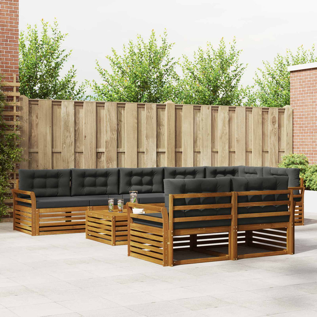 vidaXL Conjunto de sofás de exterior 9 uds. Natural y Antracita