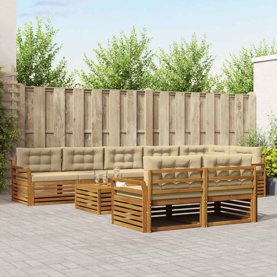 vidaXL Conjunto de sofás de exterior 9 uds. Natural y Beige