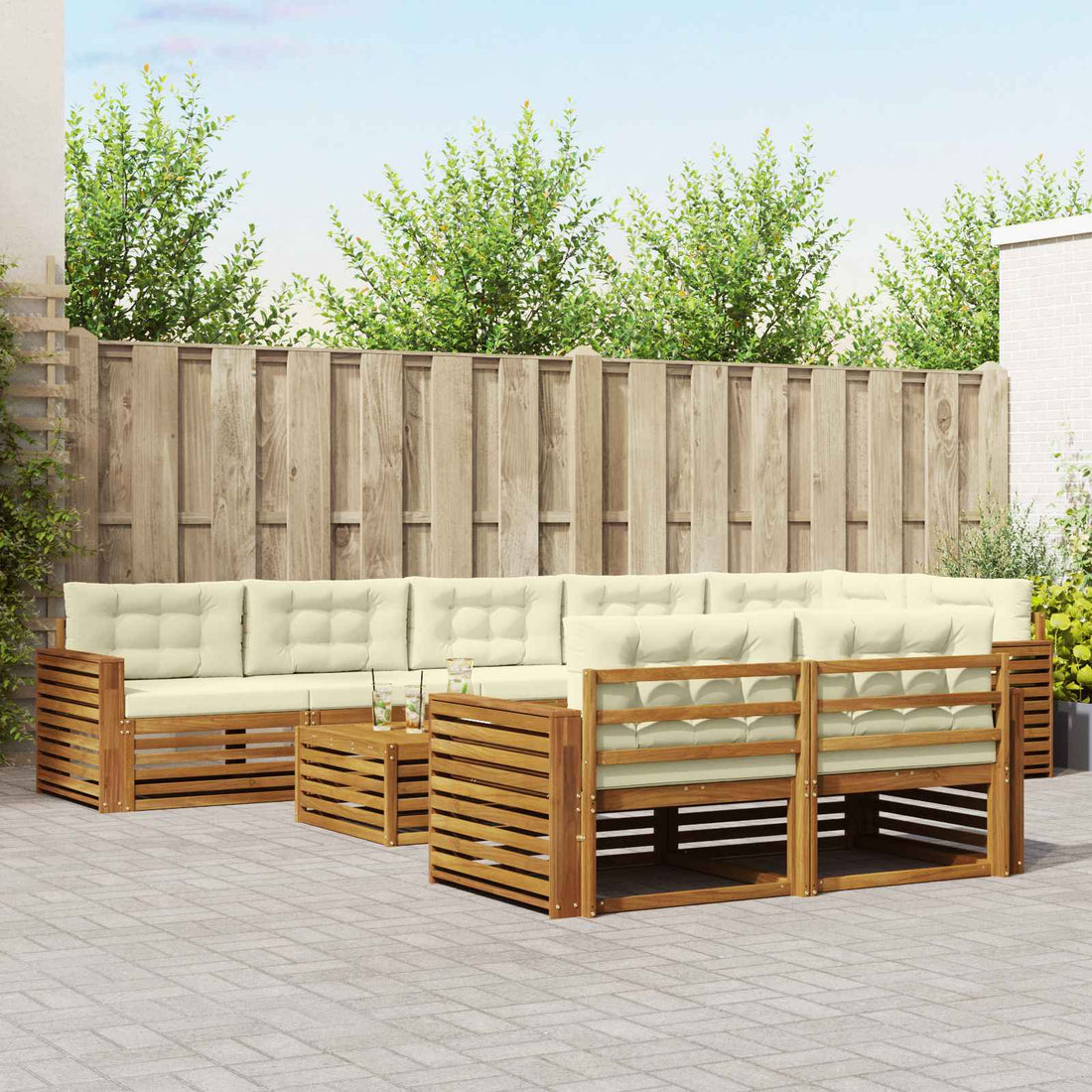 vidaXL Conjunto de sofás de exterior 9 uds. Natural y Crema