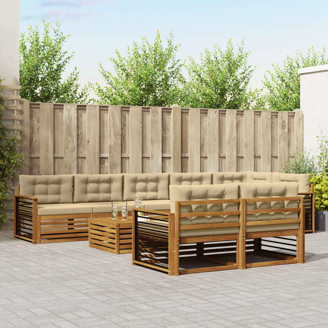 vidaXL Conjunto de sofás de exterior 9 uds. Natural y Beige