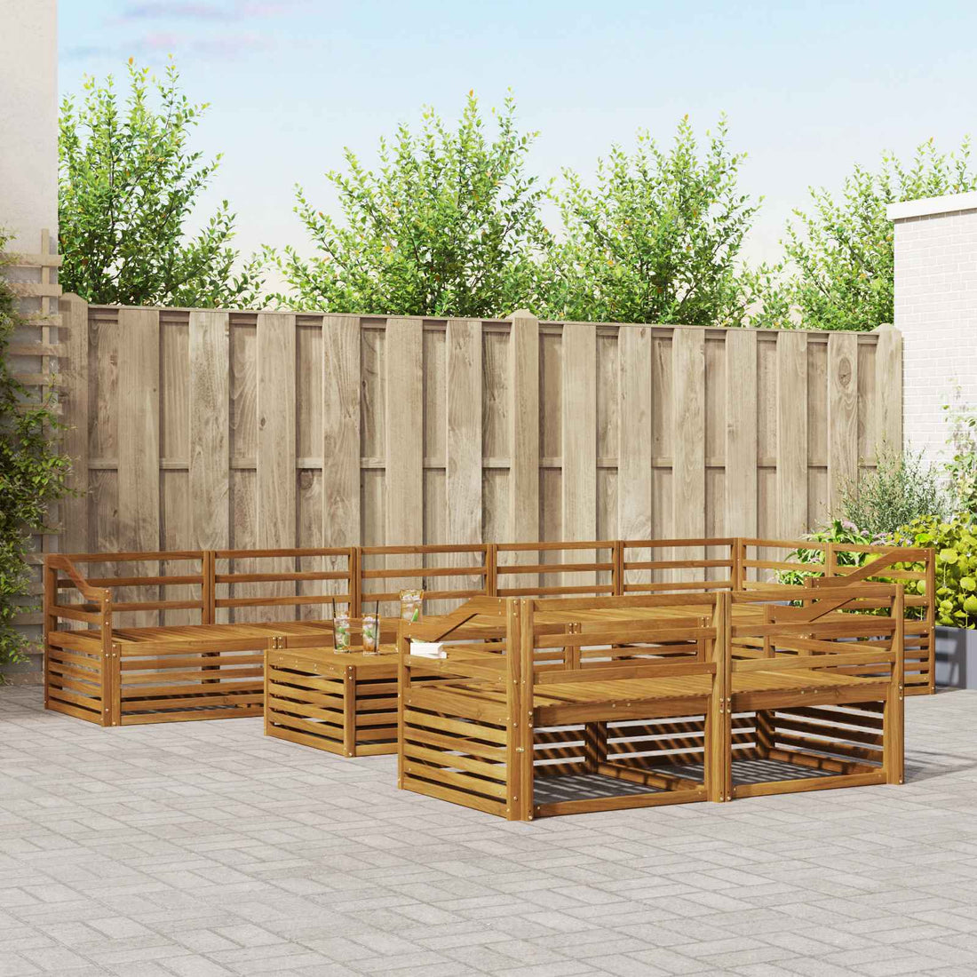 vidaXL Conjunto de sofás de exterior 9 uds. Natural